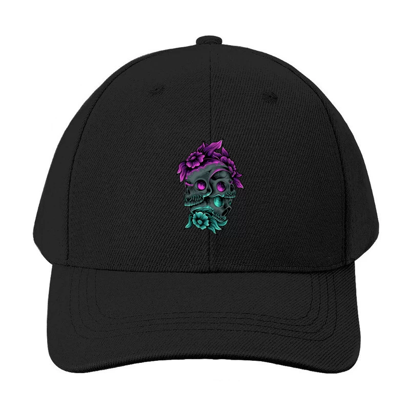 Colorful Skull Art with Floral Elements Baseball Cap