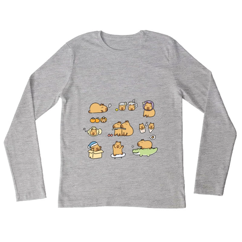 Illustrations mignonnes de capybara dans des scènes amusantes Femme Manches Longues T-Shirt
