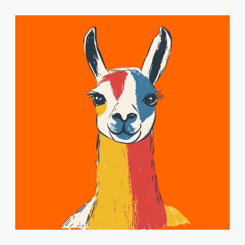 Whimsical Colorful Cartoon Llama Portrait Illustration Pin