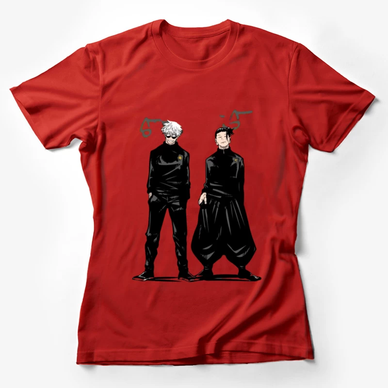 Zwei Charaktere in schwarzer Kleidung Damen T-Shirt