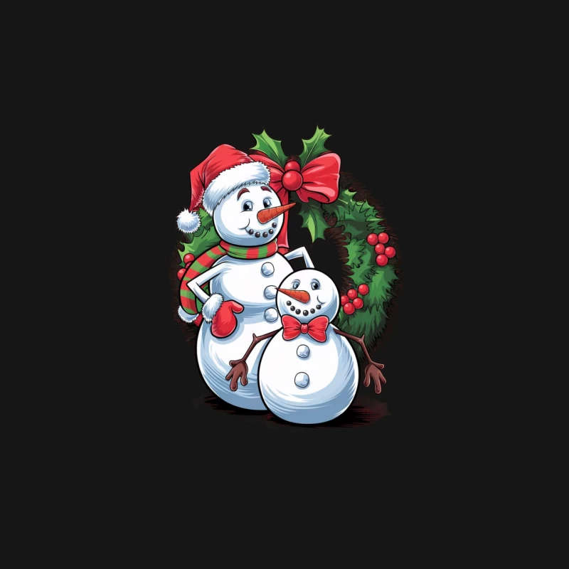 Festive Snowman Family in Christmas Wreath Mouse Pad