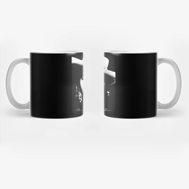 Classic Black and White Portrait with White Hat and Statement Jewelry Coffee Mug