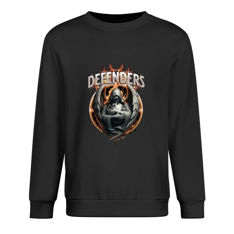 Dark Angel Defender with Earth Globe in Flames Male Pullover Sweatshirt