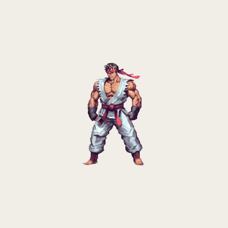 Pixel Art Martial Artist: Fighting Game Character in White Gi Bucket Hat