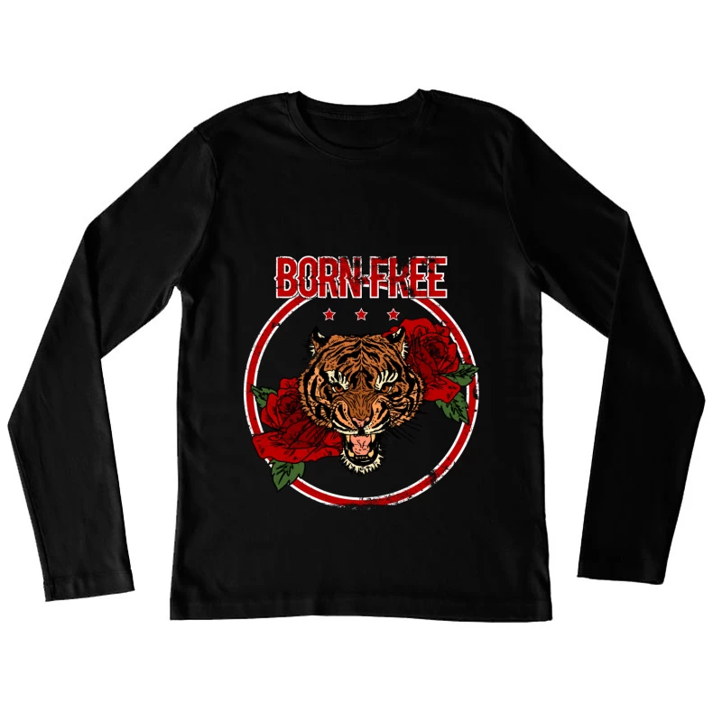 Tigre audacieux avec roses Femme Manches Longues T-Shirt