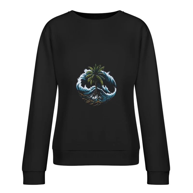 Tropical Island Wave Design Female Pullover Sweatshirt