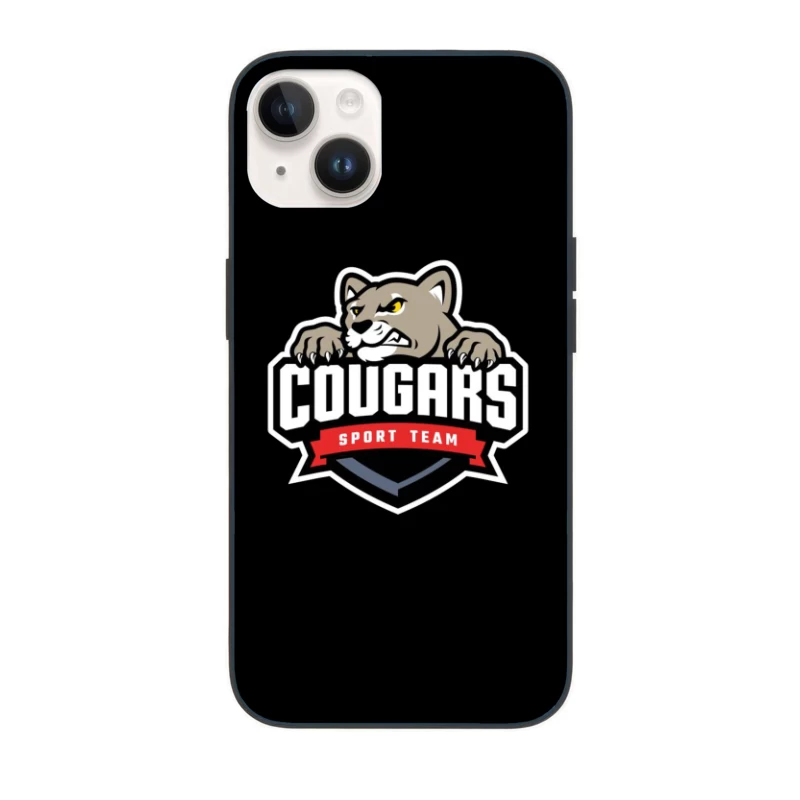 Fierce Cougar Sports Team Logo with Red Banner iPhone Case