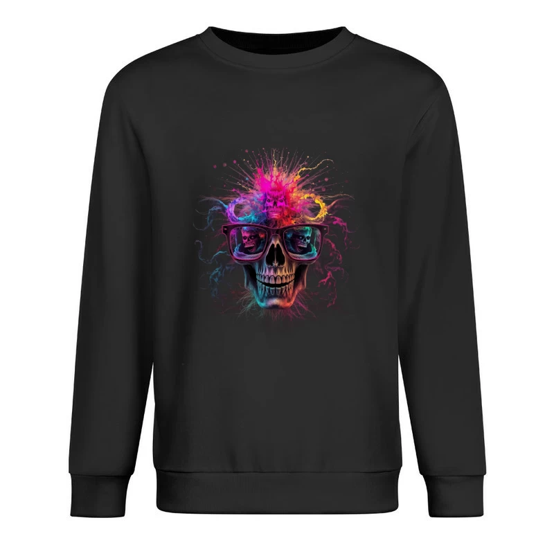 Psychedelic Skull with Reflective Sunglasses in Vibrant Colors Male Pullover Sweatshirt