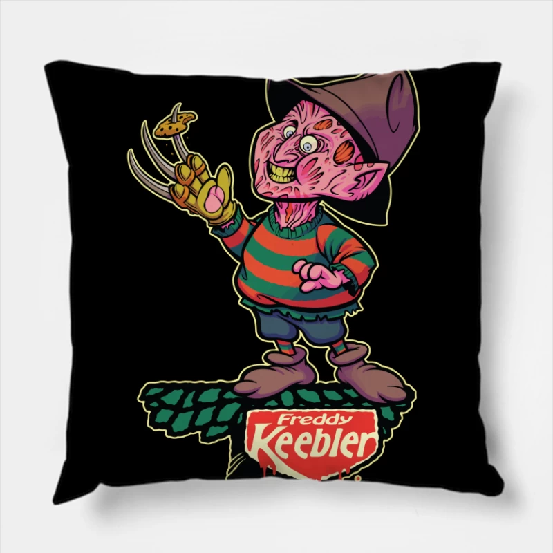 Freddy Keebler: A Whimsical Horror Parody Throw Pillow