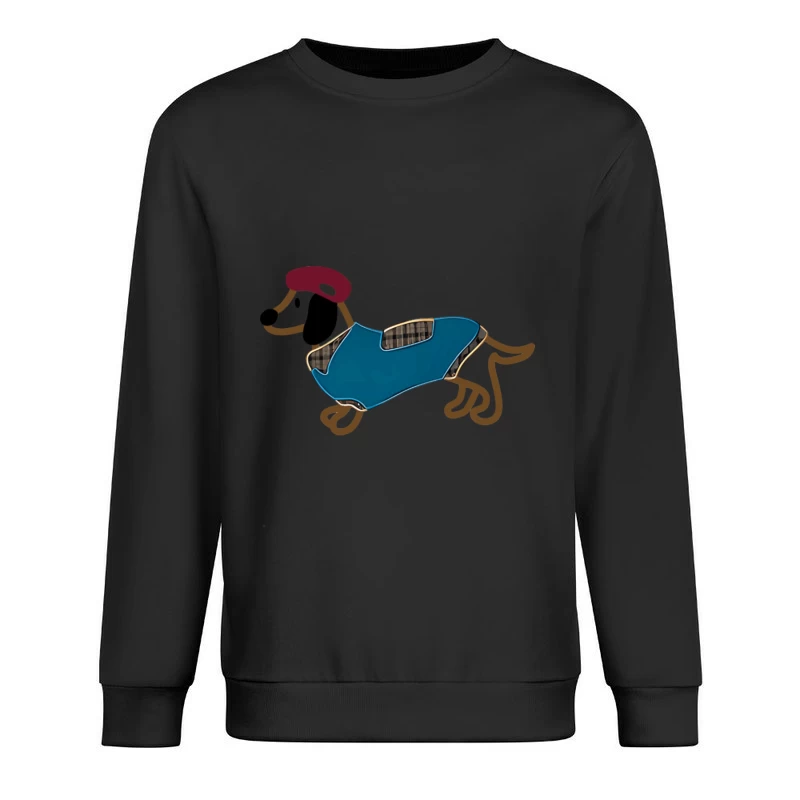 Dackel mit blauem Mantel und rotem Hut Herren Pullover Sweatshirt