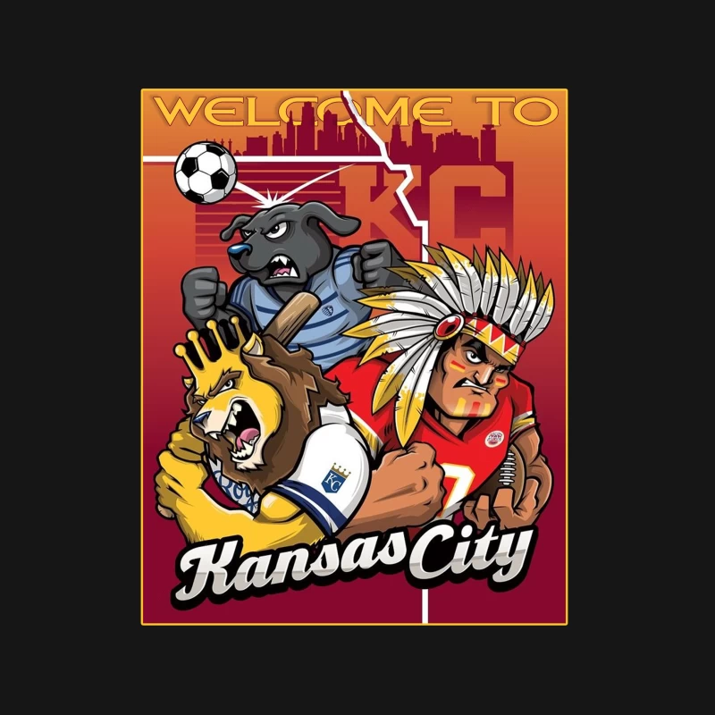 Kansas City Sports Mascots with City Skyline Illustration Male Long Sleeve T-Shirt