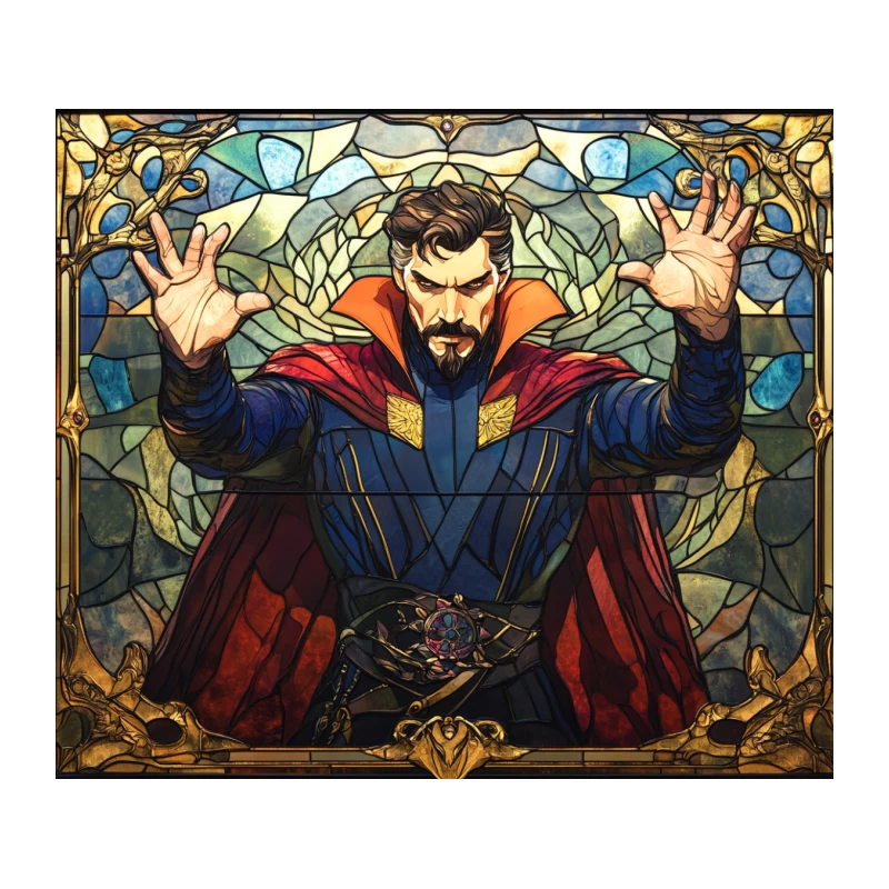 Mystical Superhero Stained Glass Art Tapestry