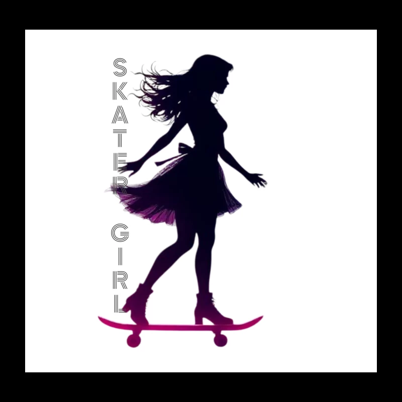 Stylish Skater Girl Silhouette in Pink and Black Throw Pillow