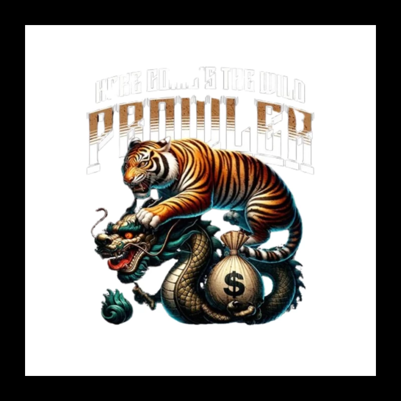 Tiger and Dragon Fighting Over Money: Symbolic Power Artwork Pin