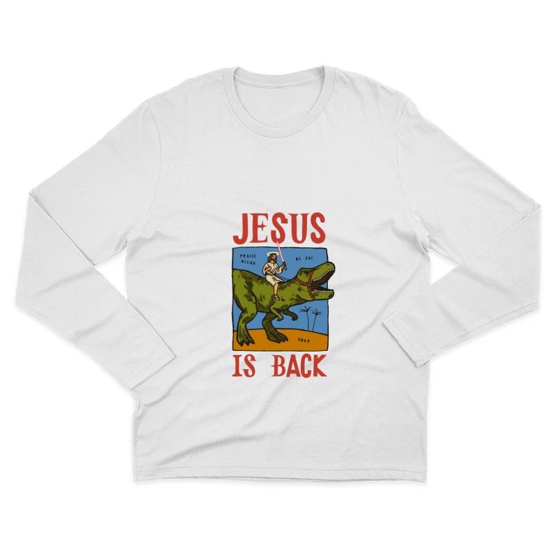 Jesus auf einem Dinosaurier mit Lichtschwert Herren Langarm T-Shirt