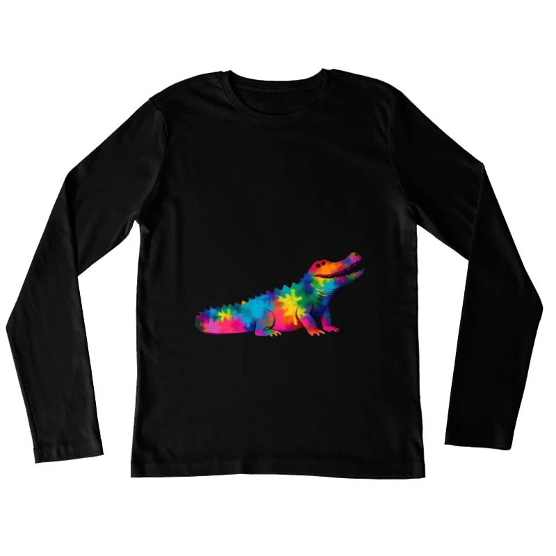 Rainbow Tie-Dye Alligator Illustration Female Long Sleeve T-Shirt