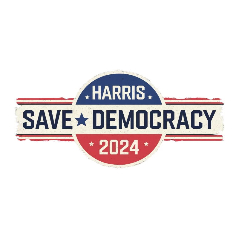 Harris 2024 Campaign Button: Save Democracy Slogan Tapestry