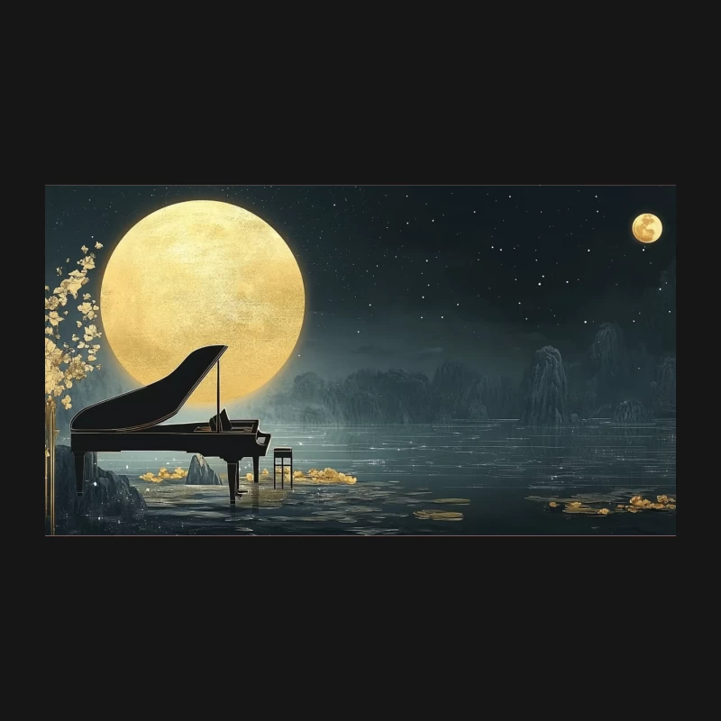Moonlit Piano Concert: A Surreal Symphony by the Lake Desk Mat