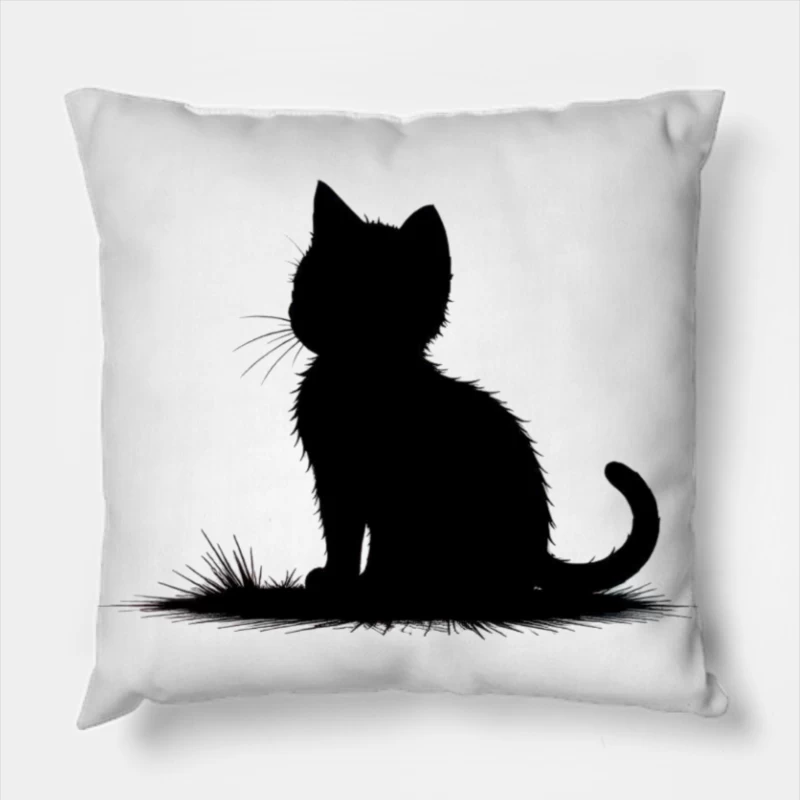 Minimalist Black Cat Silhouette Art Throw Pillow