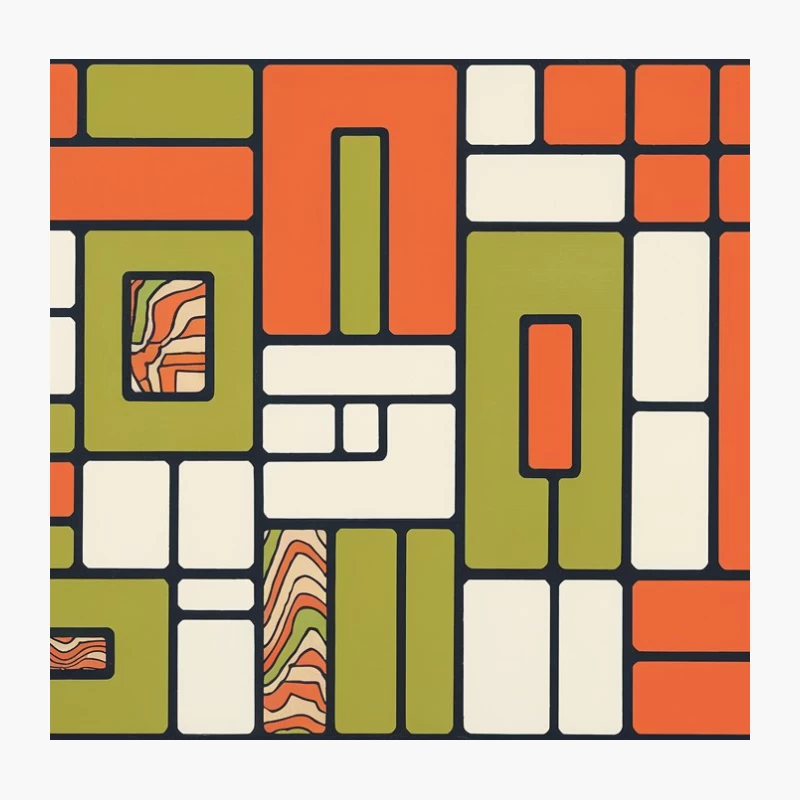 Retro Geometric Abstract in Orange and Green Throw Pillow