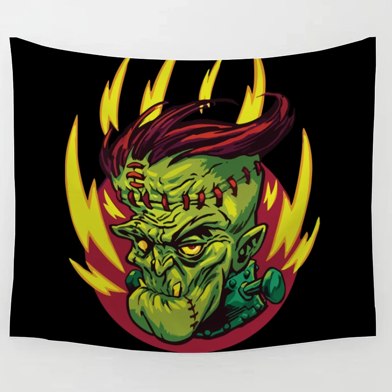 Colorful Cartoon Frankenstein Monster Illustration Tapestry