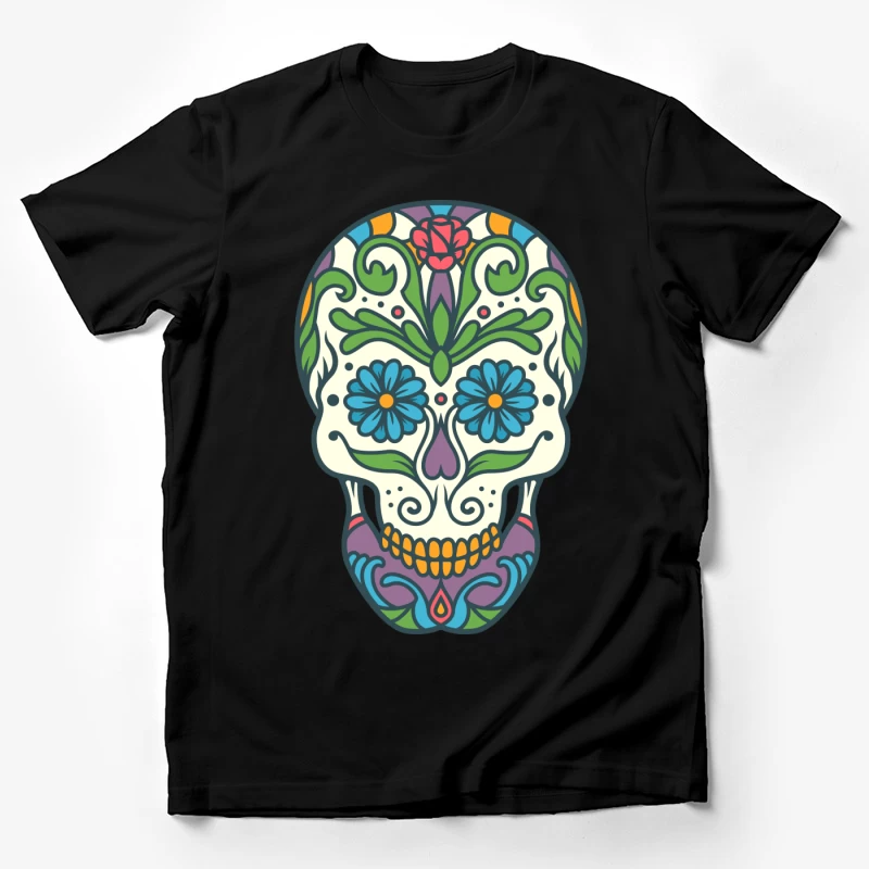 Crâne de sucre coloré pour le Jour des Morts Homme T-Shirt