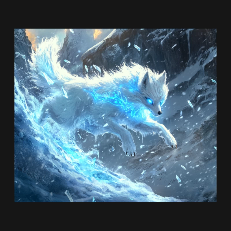 Mystical Arctic Fox Wielding Ice Magic in Snowy Mountain Realm Mouse Pad