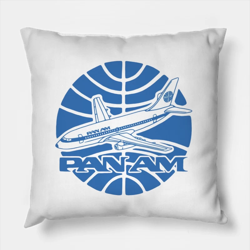 Vintage Pan Am Airlines Blue Globe Logo with Aircraft Design Throw Pillow