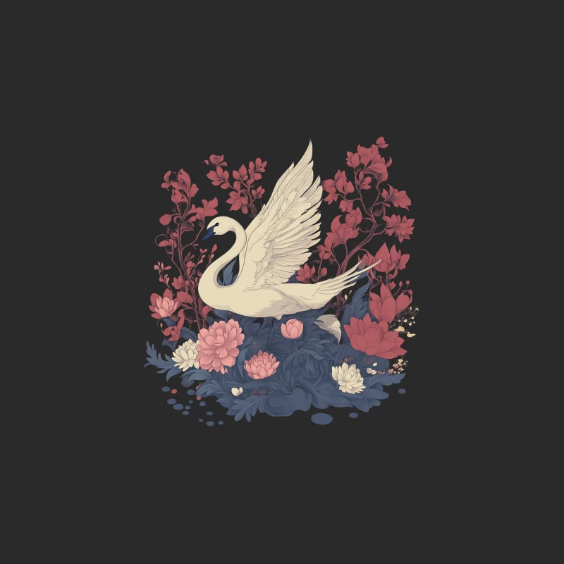 Elegant Swan Amidst Floral Botanical Illustration Baseball Cap