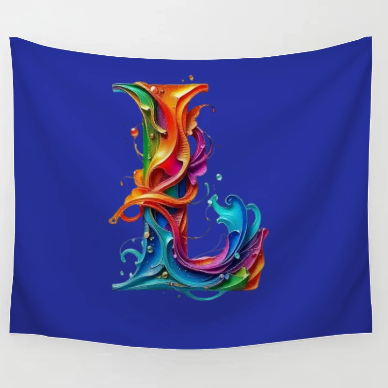 Vibrant Liquid Rainbow Letter L Artistic Typography Tapestry