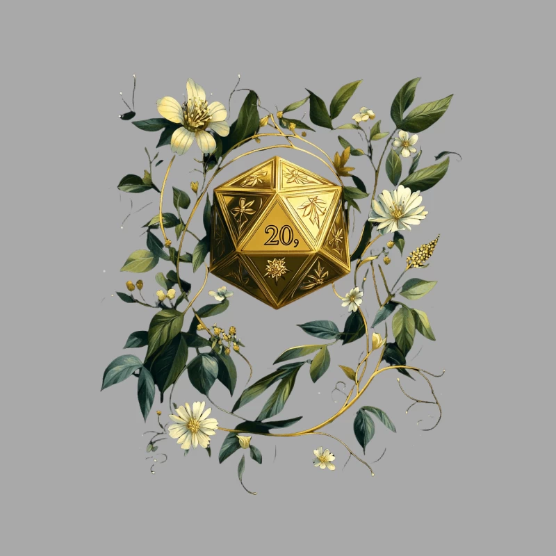 Botanical D20: Golden Fantasy Dice Amidst Floral Elegance Female Pullover Hoodie