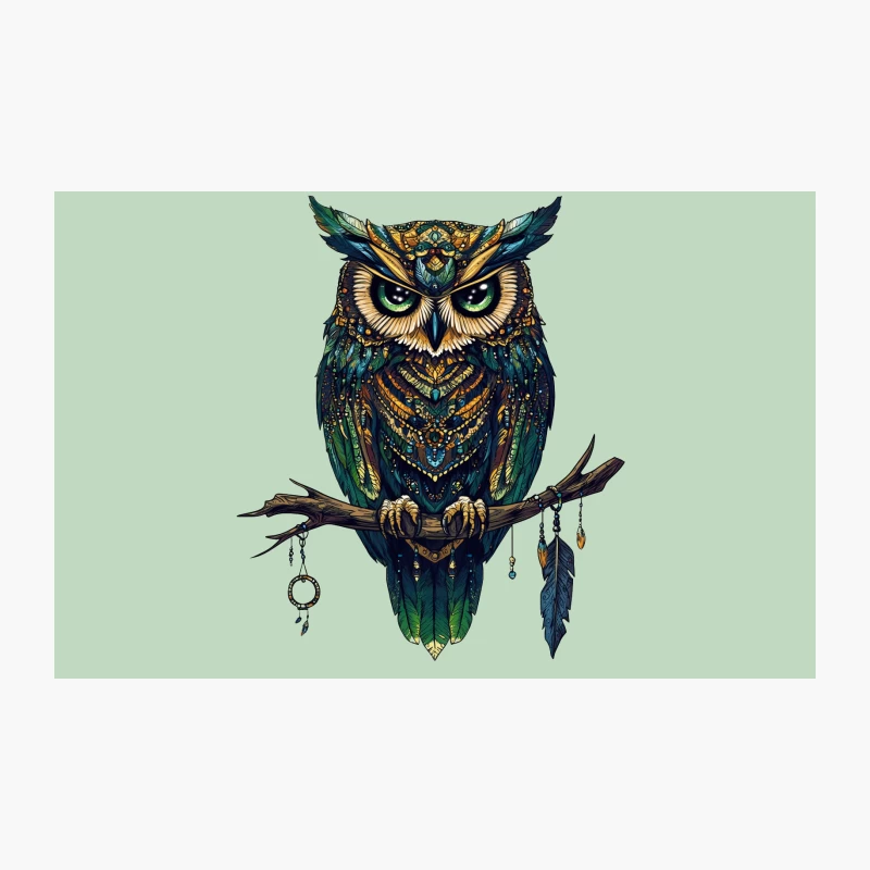 Ornate Colorful Owl Art on Branch Travel Mug