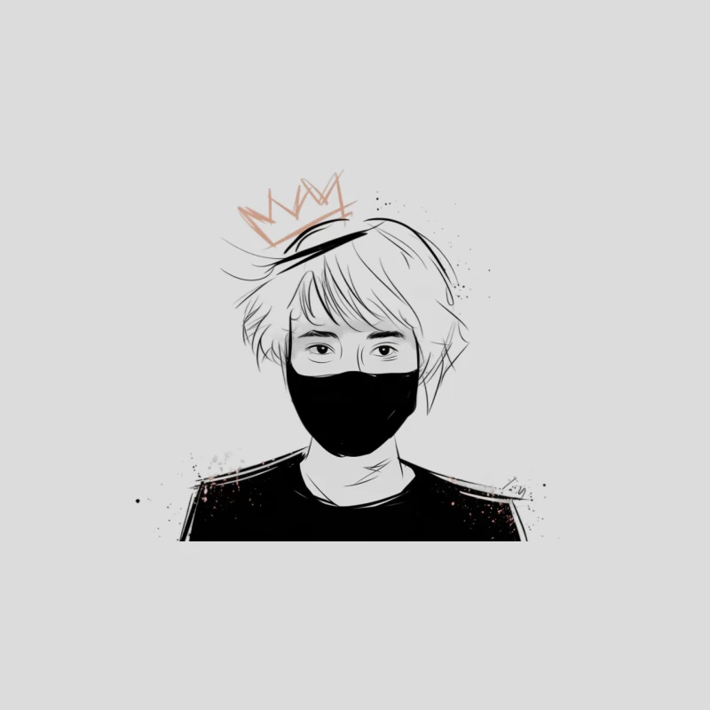 Anime-Style Illustration of Masked Figure with Crown Baseball Cap