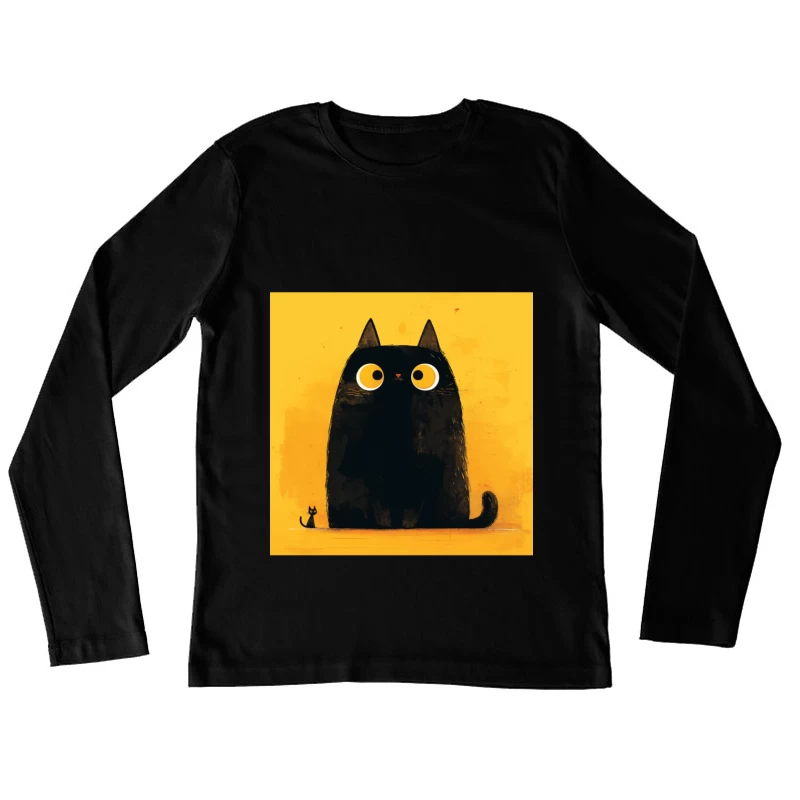 Adorable Black Cat with Big Yellow Eyes - Minimalist Illustration Female Long Sleeve T-Shirt