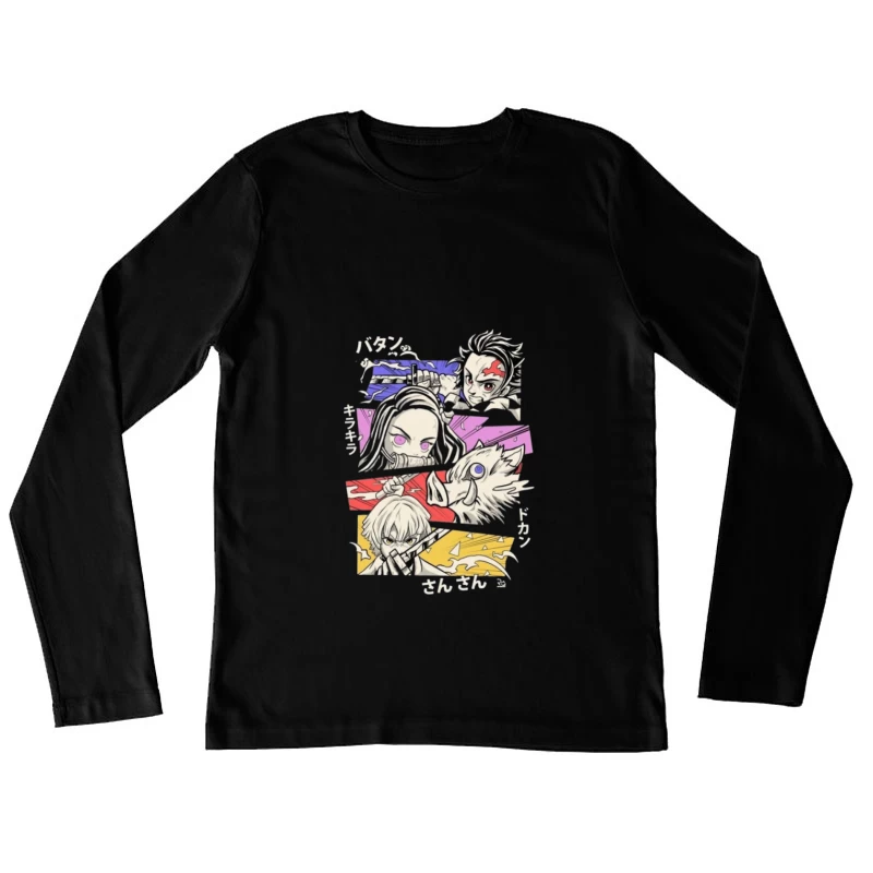 Charaktere aus einem Anime in farbenfroher Darstellung Damen Langarm T-Shirt