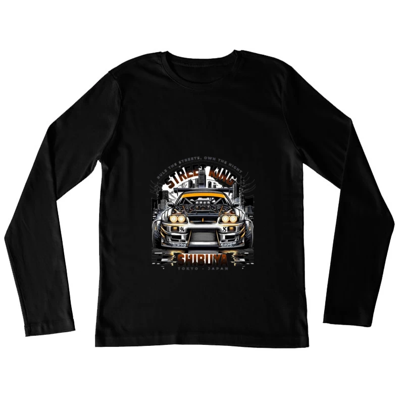 Street King: Modified Toyota Supra in Shibuya Night Scene Female Long Sleeve T-Shirt