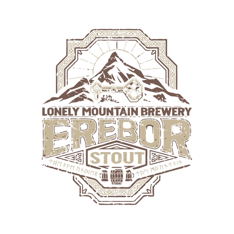 Vintage Craft Beer Logo: Lonely Mountain Brewery's Erebor Stout Tapestry