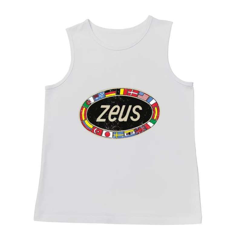 Zeus International Vintage Logo with National Flags Border Male Tank Top