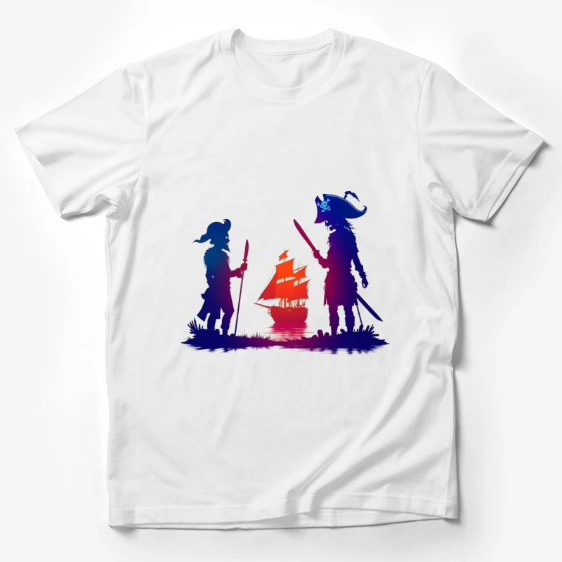 Pirates and Ship Silhouettes at Sunset Male T-Shirt