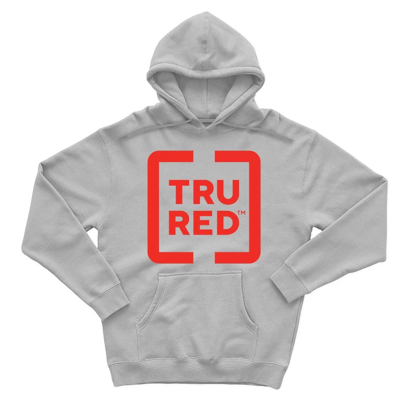 TruRed Minimalist Square Logo Design in Red and White Male Pullover Hoodie