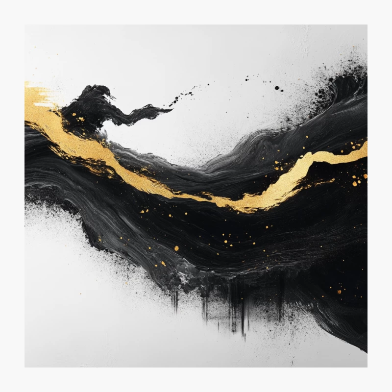 Elegant Black and Gold Abstract Fluid Art Pin