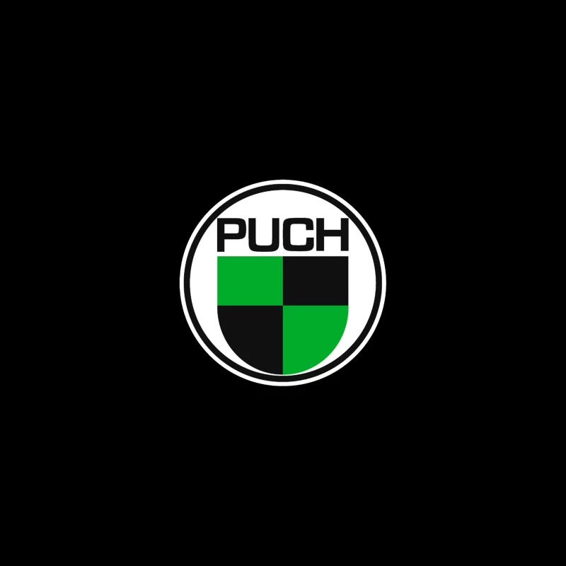 Vintage Puch Motorcycle Company Logo with Green and Black Shield Design Desk Mat