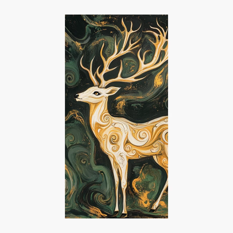 Mystical Golden Deer in Swirling Fantasy Realm iPhone Case