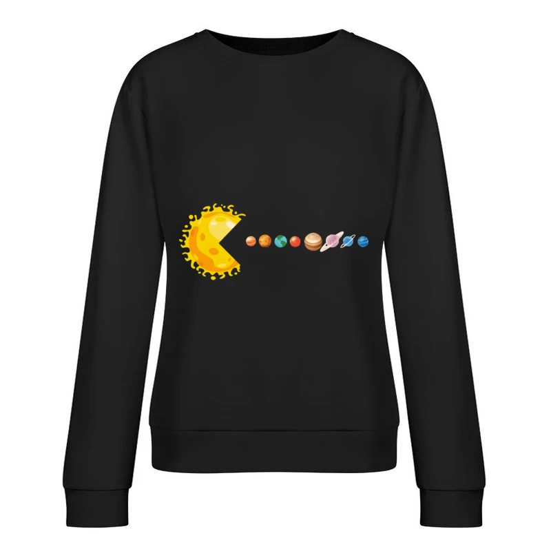 Pac-Man Sonne schluckt Sonnensystem Damen Pullover Sweatshirt