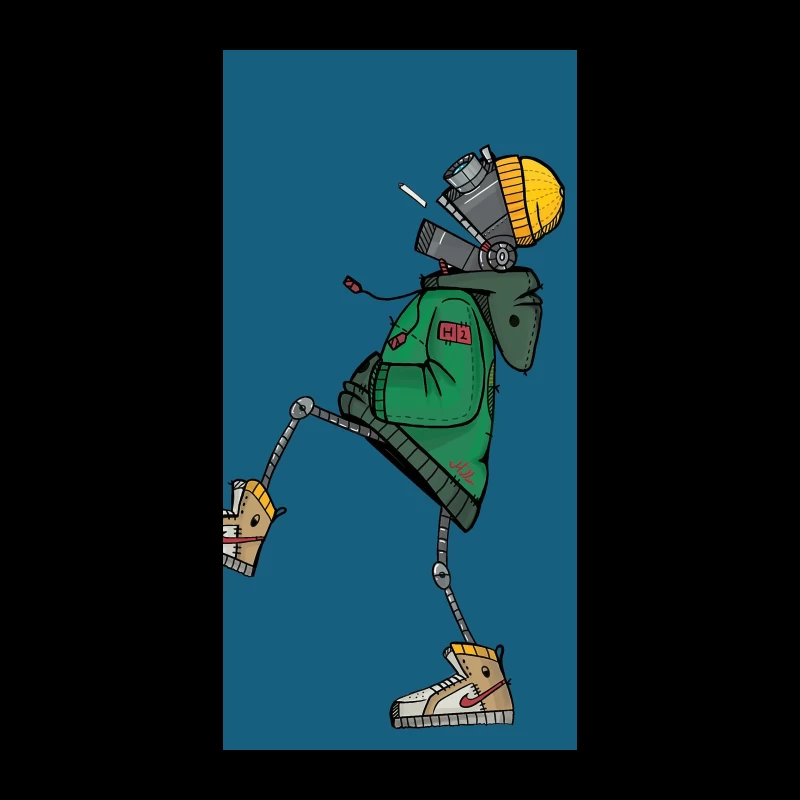 Stylish Robot in Green Jacket and Sneakers iPhone Case