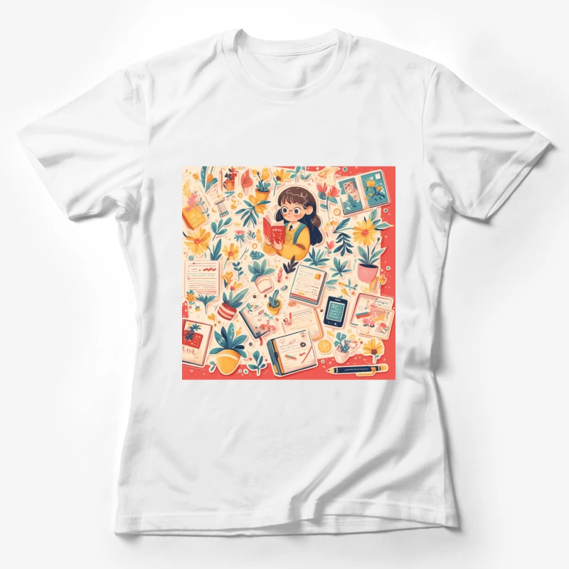 Cozy Reading Corner: A Whimsical Study Illustration Female T-Shirt