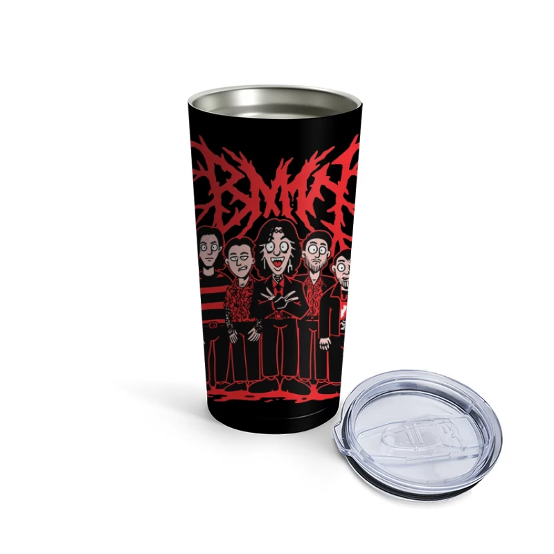 Gothic Rock Band Cartoon in Red and Black Style Travel Mug