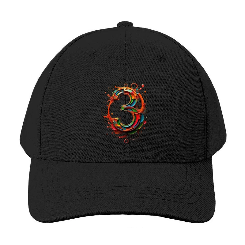 Vibrant 3D Number Three with Abstract Geometric Design Baseball Cap