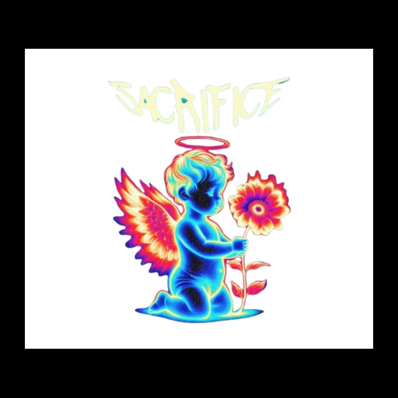 Neon Angel with Rainbow Wings - Sacrifice Art Tapestry