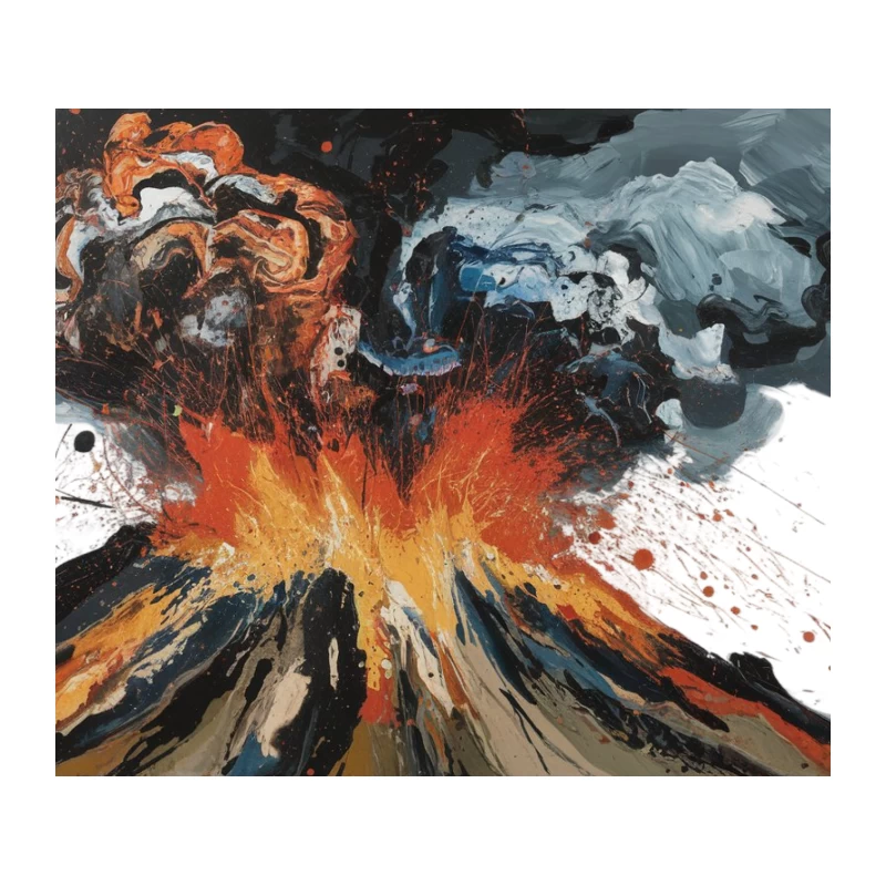 Explosive Volcanic Eruption: Abstract Painting of Lava and Smoke Tapestry